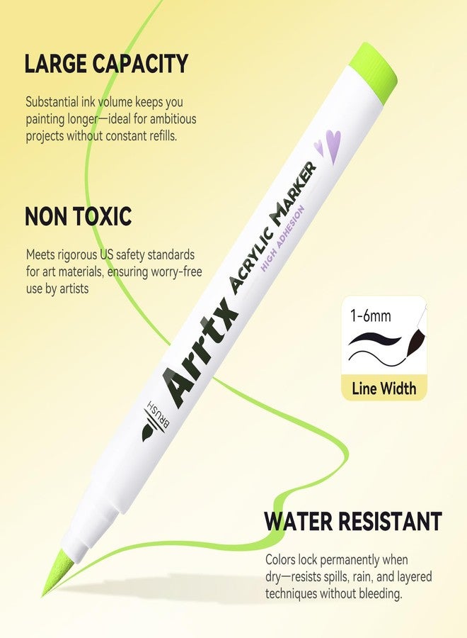 Arrtx Acrylic Markers 60C Scenic Colors,Brush Tip,Water Based Ink,Water Resistant Paint Pens Paint Art Markers for Rock Painting Stone Wood Ceramic Canvas Metal Plastic DIY Project Artist - Image 3