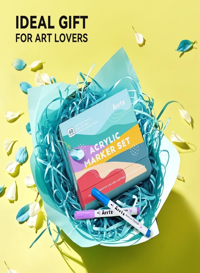 Arrtx Acrylic Markers 60C Scenic Colors,Brush Tip,Water Based Ink,Water Resistant Paint Pens Paint Art Markers for Rock Painting Stone Wood Ceramic Canvas Metal Plastic DIY Project Artist - Image 5