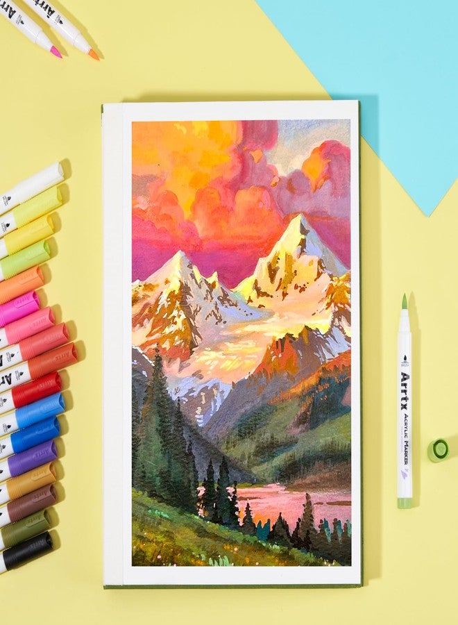 Arrtx Acrylic Markers 60C Scenic Colors,Brush Tip,Water Based Ink,Water Resistant Paint Pens Paint Art Markers for Rock Painting Stone Wood Ceramic Canvas Metal Plastic DIY Project Artist - Image 2