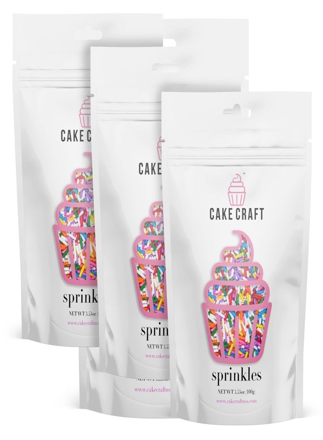 Cake Craft Sprinkles – 3-Pack (100g Each) | Decorating Cakes, Cupcakes, Cookies & More | Rainbow – Jimmies - Image 1