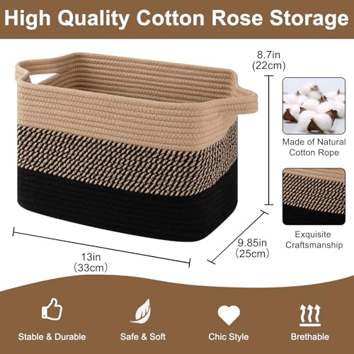 OIASKET Storage Basket for Organizing, Woven Baskets for Storage, Rectangle Decorative Baskets for Shleves, Closet, Toys, Books, Nursery Organizer Bins - Pack of 3 (Black & Brown) - Image 2