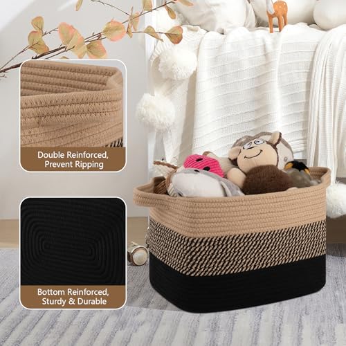 OIASKET Storage Basket for Organizing, Woven Baskets for Storage, Rectangle Decorative Baskets for Shleves, Closet, Toys, Books, Nursery Organizer Bins - Pack of 3 (Black & Brown) - Image 3