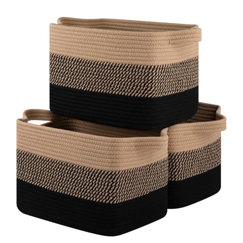 OIASKET Storage Basket for Organizing, Woven Baskets for Storage, Rectangle Decorative Baskets for Shleves, Closet, Toys, Books, Nursery Organizer Bins - Pack of 3 (Black & Brown) - Image 1