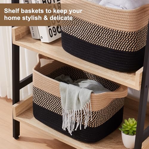 OIASKET Storage Basket for Organizing, Woven Baskets for Storage, Rectangle Decorative Baskets for Shleves, Closet, Toys, Books, Nursery Organizer Bins - Pack of 3 (Black & Brown) - Image 5