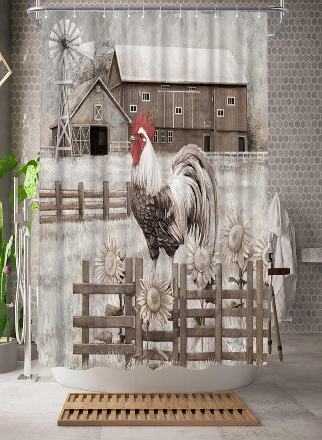 WELMECO Rustic Farmhouse Shower Curtain Chicken Shower Curtain Country Bathroom Decor Polyester Fabric 72x72inch - Image 3