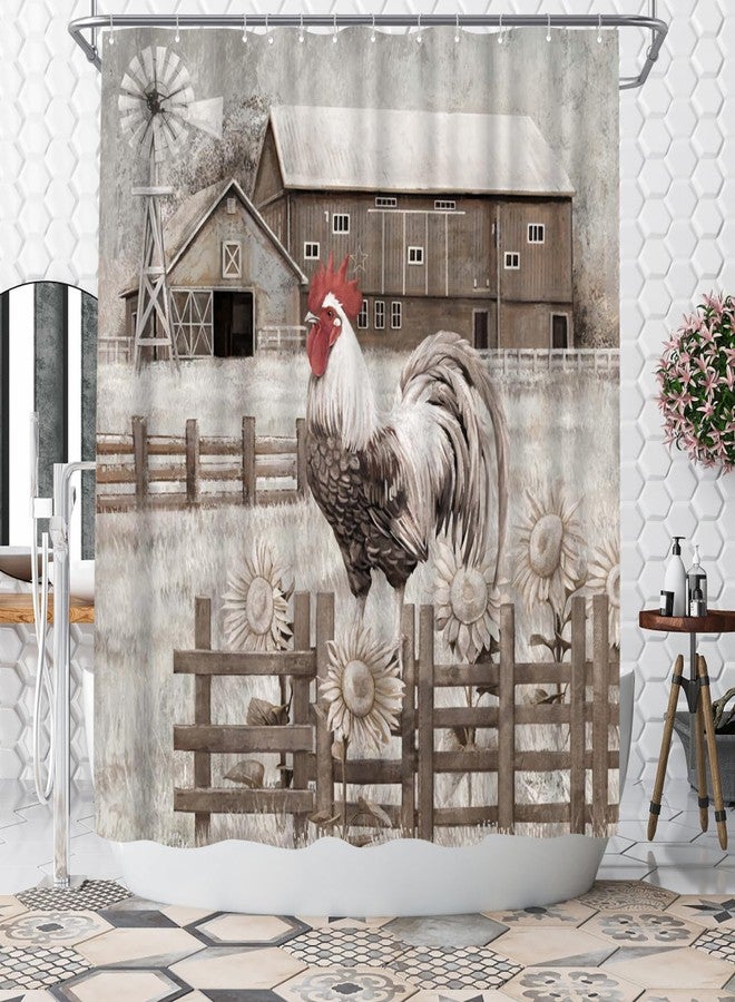 WELMECO Rustic Farmhouse Shower Curtain Chicken Shower Curtain Country Bathroom Decor Polyester Fabric 72x72inch - Image 1