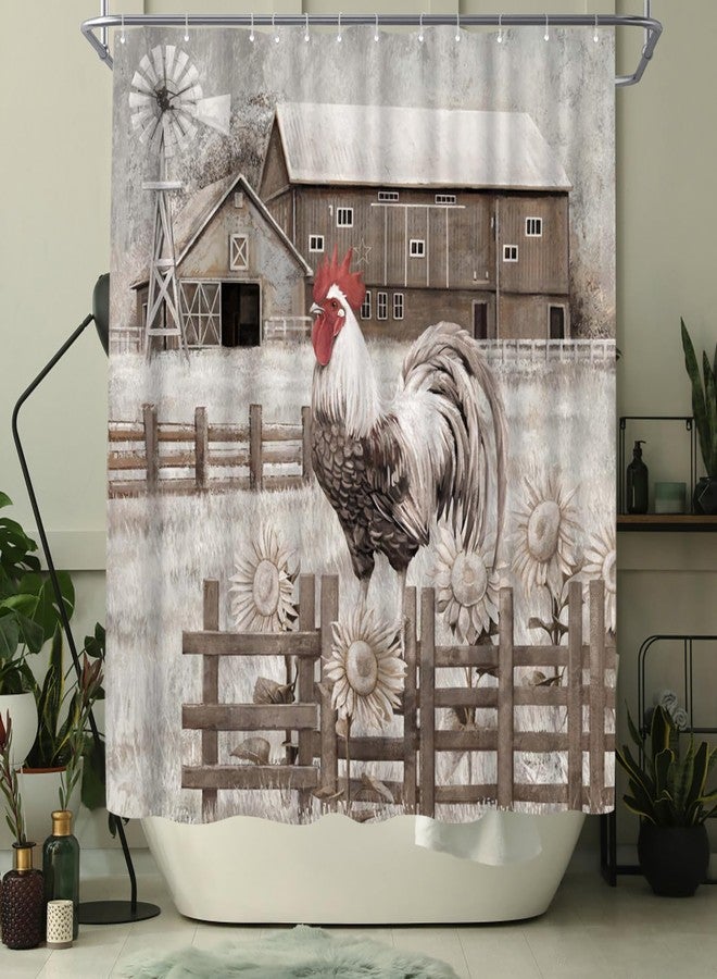 WELMECO Rustic Farmhouse Shower Curtain Chicken Shower Curtain Country Bathroom Decor Polyester Fabric 72x72inch - Image 2