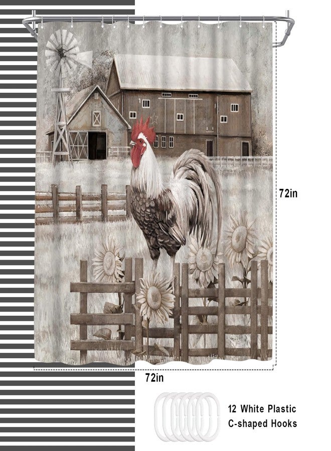 WELMECO Rustic Farmhouse Shower Curtain Chicken Shower Curtain Country Bathroom Decor Polyester Fabric 72x72inch - Image 4