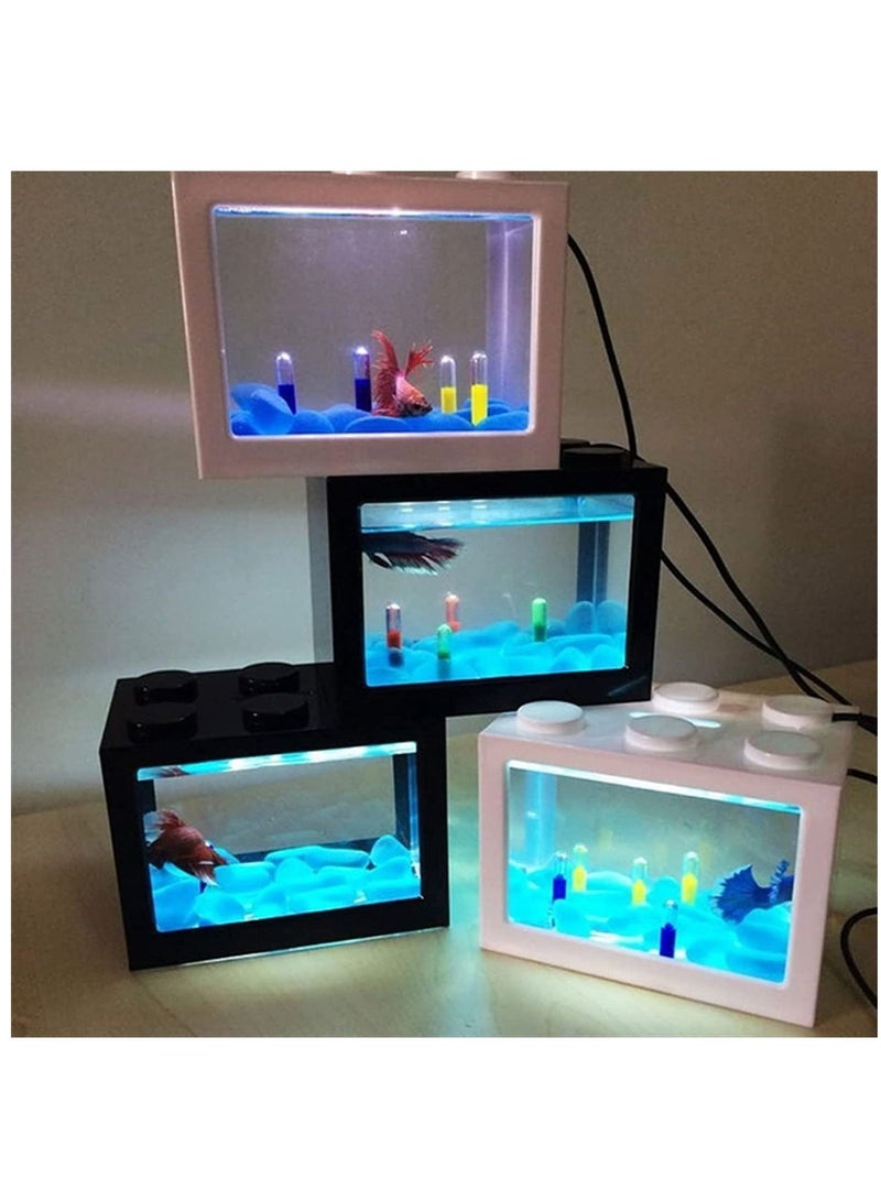 Mini Aquarium Box Small Betta Fish Tank Multifunctional USB Rechargeable Fish Tank with LED Light Lamp Reptile Feeding Box Tank Building Block Green 16X10.5X14Cm - Image 3