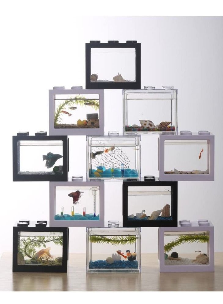 Mini Aquarium Box Small Betta Fish Tank Multifunctional USB Rechargeable Fish Tank with LED Light Lamp Reptile Feeding Box Tank Building Block Green 16X10.5X14Cm - Image 4