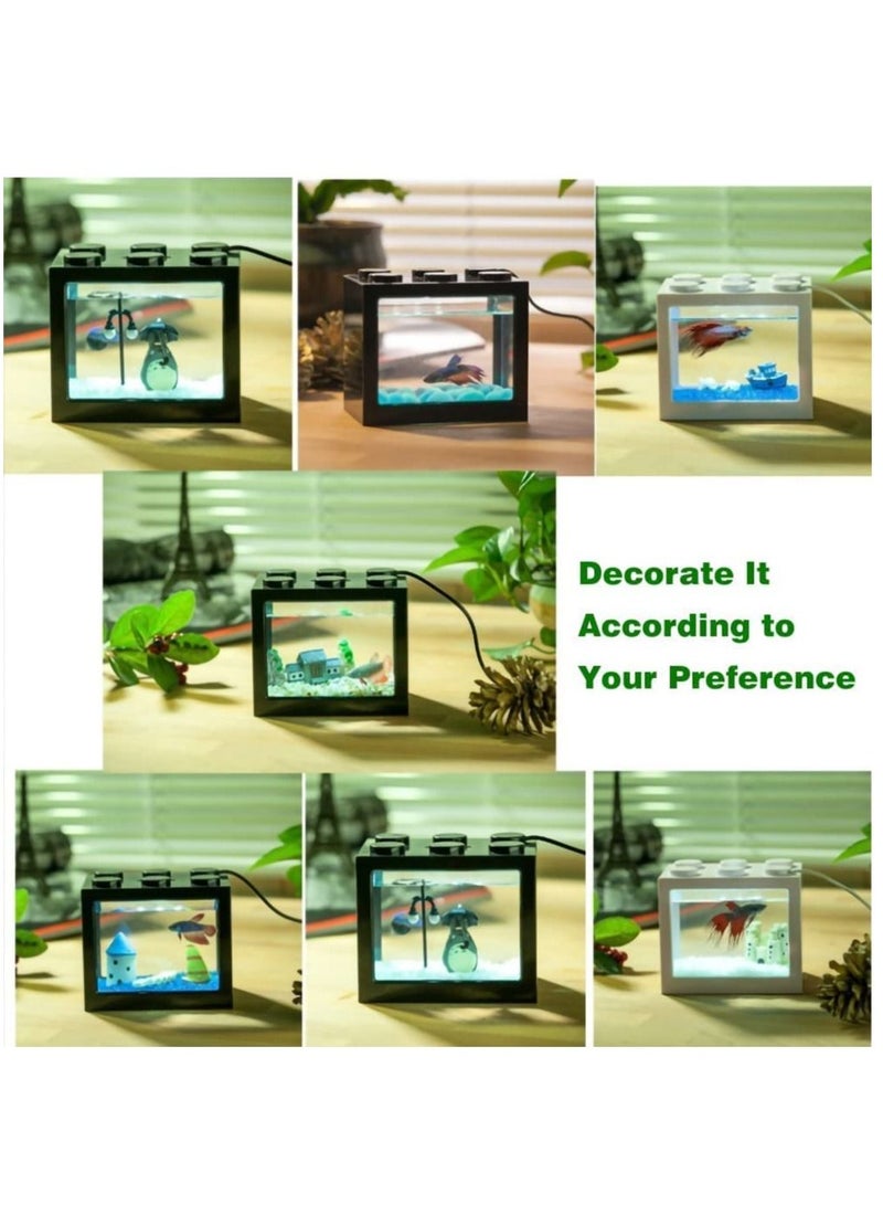Mini Aquarium Box Small Betta Fish Tank Multifunctional USB Rechargeable Fish Tank with LED Light Lamp Reptile Feeding Box Tank Building Block Green 16X10.5X14Cm - Image 5