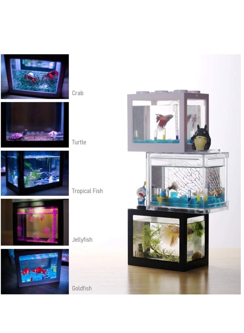 Mini Aquarium Box Small Betta Fish Tank Multifunctional USB Rechargeable Fish Tank with LED Light Lamp Reptile Feeding Box Tank Building Block Green 16X10.5X14Cm - Image 2