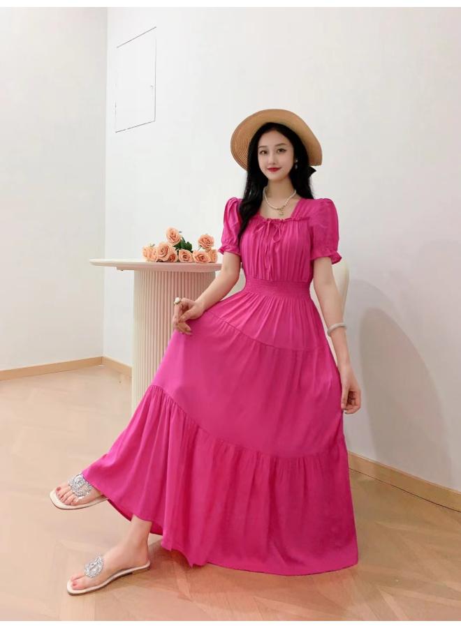 Women's Cotton Silk Printed Dress Summer Long Skirt Holiday Travel Bohemian Beach Skirt 