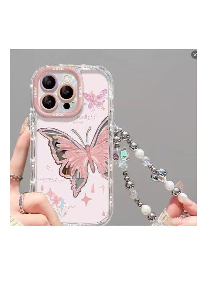 NIBEMINENT Cute Butterfly Protective TPU Case Cover For iPhone 16 Pro Max, Foundation Butterfly With Chain