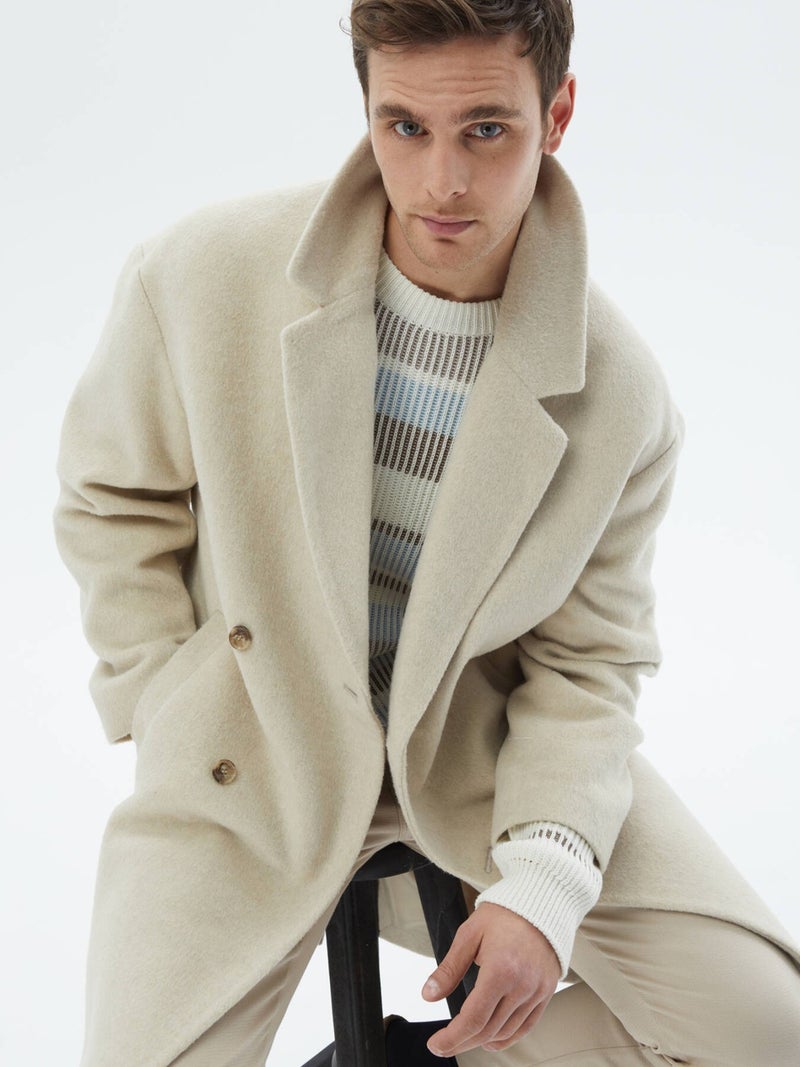 Kip Light Beige Woven Double Breasted Coat  - Image 1