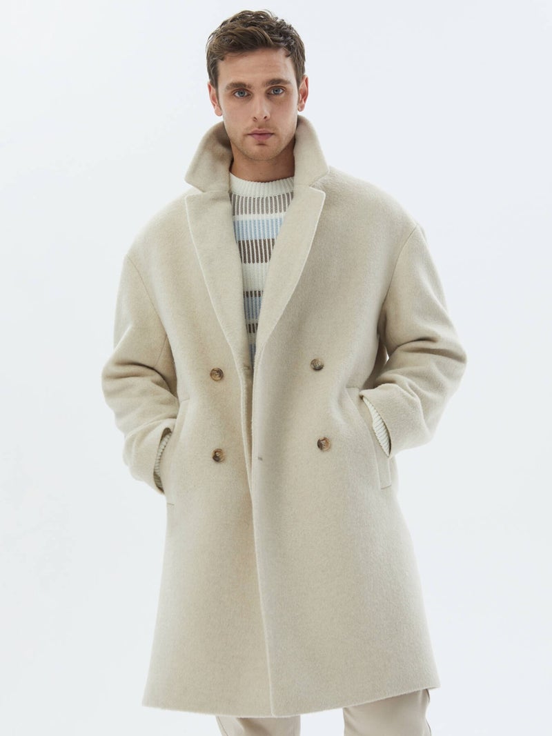 Kip Light Beige Woven Double Breasted Coat  - Image 4