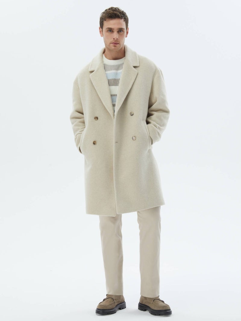 Kip Light Beige Woven Double Breasted Coat  - Image 5