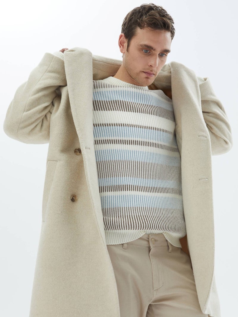 Kip Light Beige Woven Double Breasted Coat  - Image 3