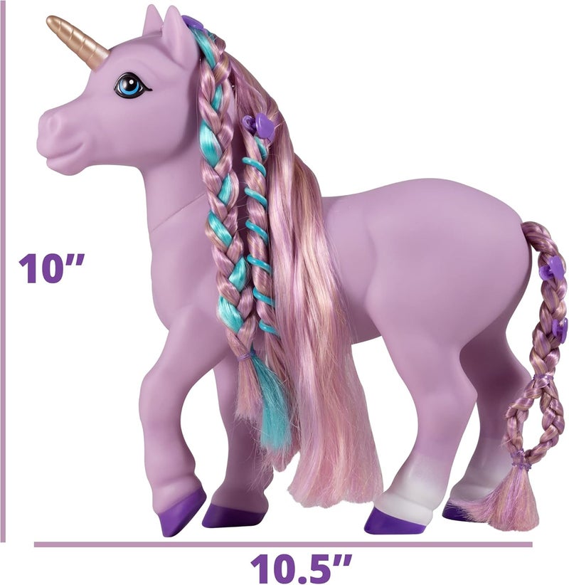 Breyer حصان بريير - يونيكورن بتسريحة شعر جميلة إيريس بنفسجي مع ذيل طويل وحريري بدون تشابك 10 × 35 × 105 مع 7 ملحقات و30 رباط شعر و22 جوهرة  نموذج 7416 - Image 2