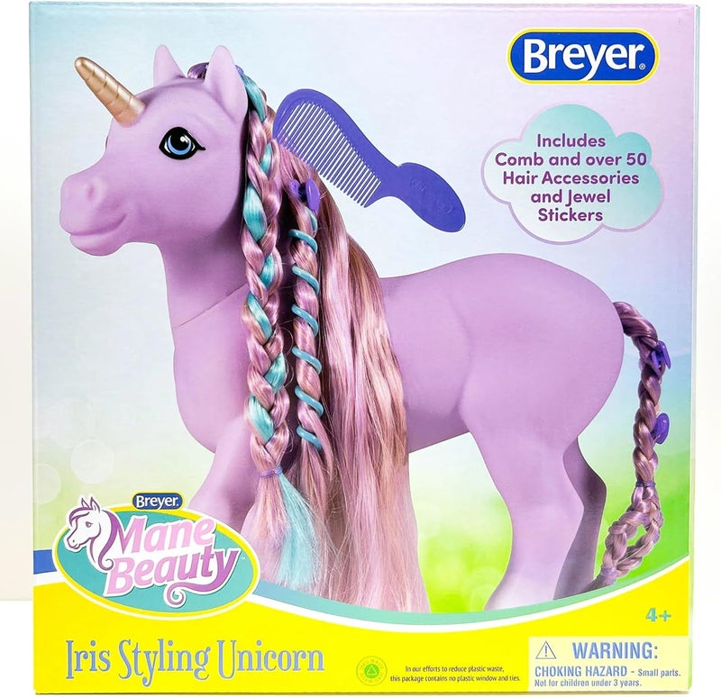 Breyer حصان بريير - يونيكورن بتسريحة شعر جميلة إيريس بنفسجي مع ذيل طويل وحريري بدون تشابك 10 × 35 × 105 مع 7 ملحقات و30 رباط شعر و22 جوهرة  نموذج 7416 - Image 1