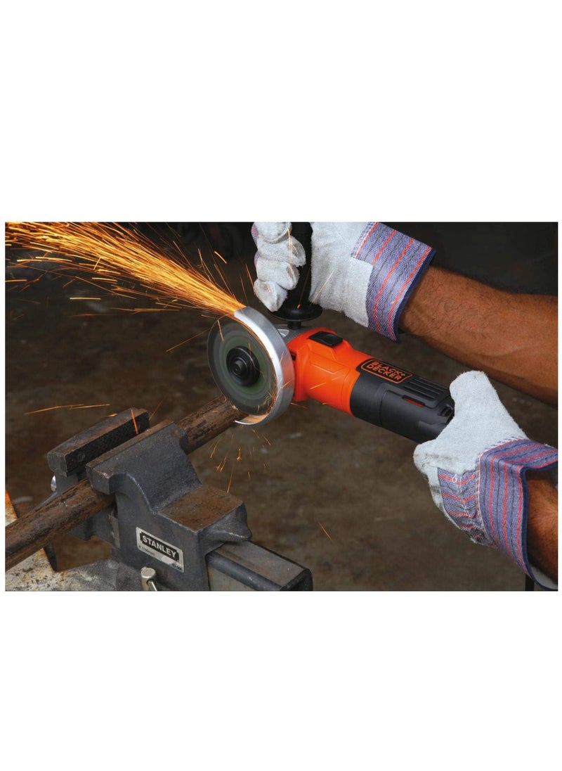 BLACK+DECKER - Black & Decker 650W 115Mm Small Angle Grinder With Slider Switch & Side Handle Orange/Black - Image 1