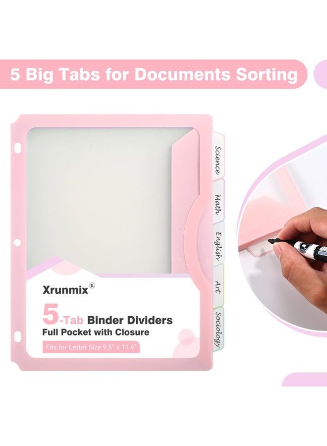 XRUNMIX 15 Counts Dividers with One Full Pocket, 5-Tab Binder Dividers for 3 Ring Binder, Recipe Binder Dividers for US Letter Size 8.5 x 11', Index Dividers for Back to School, Pastel Color (3) - Image 4