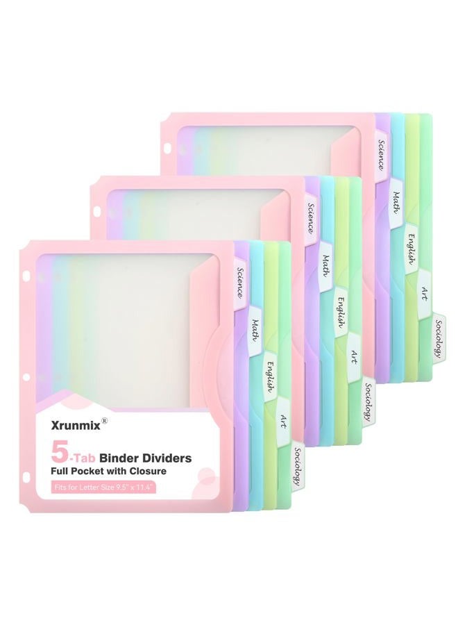 XRUNMIX 15 Counts Dividers with One Full Pocket, 5-Tab Binder Dividers for 3 Ring Binder, Recipe Binder Dividers for US Letter Size 8.5 x 11', Index Dividers for Back to School, Pastel Color (3) - Image 1