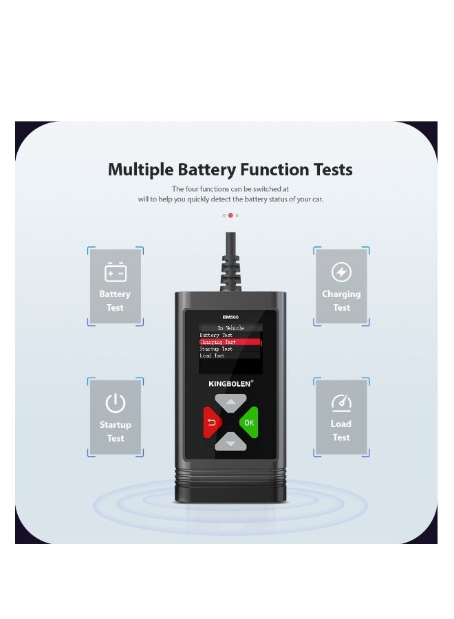 جهاز اختبار بطارية السيارة، جهاز اختبار حمل 6V 12V، BM560 100-2000 CCA، جهاز اختبار بطارية أوتوماتيكي لتحليل البطارية الرقمية للشحن للسيارة والشاحنة والقوارب والدراجات النارية وسيارات الدفع الرباعي. - Image 2