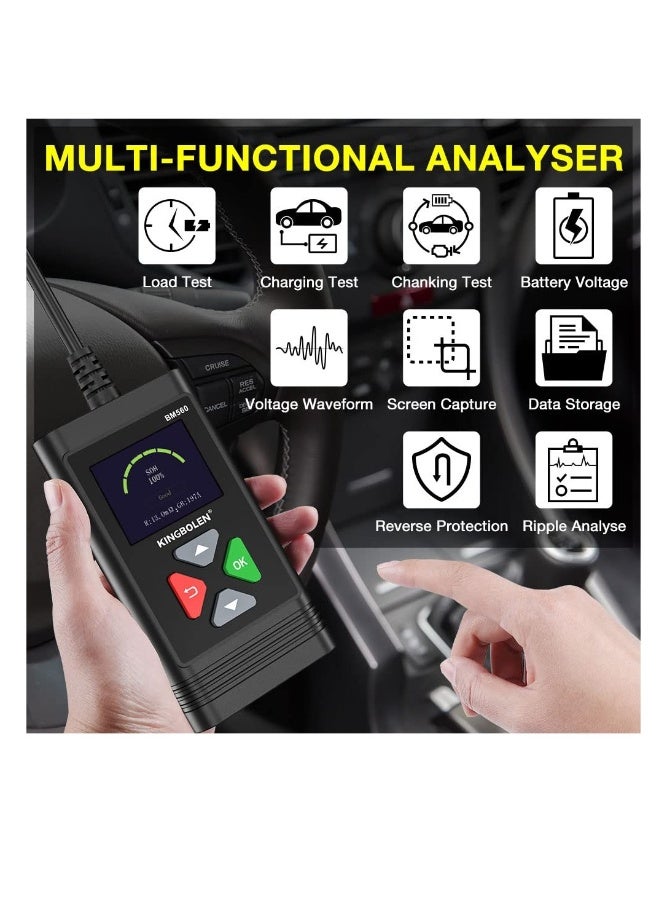 جهاز اختبار بطارية السيارة، جهاز اختبار حمل 6V 12V، BM560 100-2000 CCA، جهاز اختبار بطارية أوتوماتيكي لتحليل البطارية الرقمية للشحن للسيارة والشاحنة والقوارب والدراجات النارية وسيارات الدفع الرباعي. - Image 5