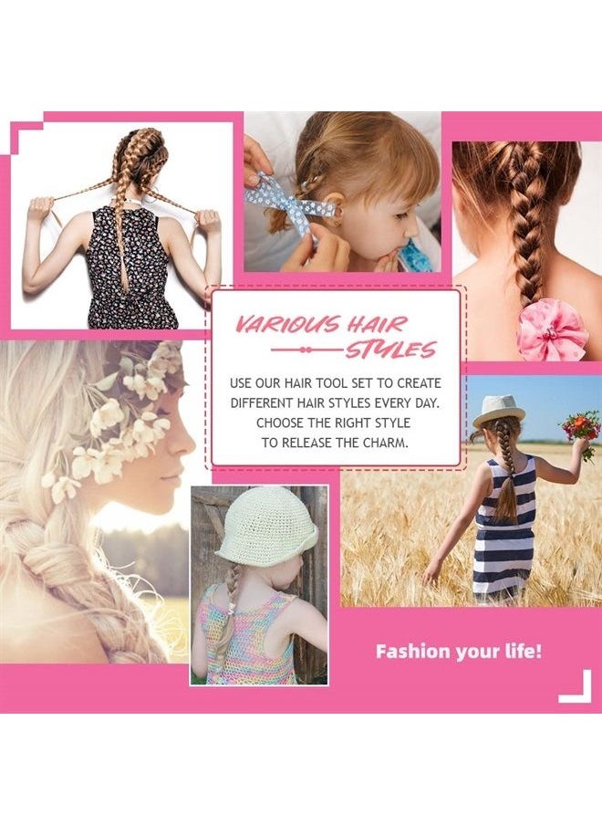Hair Tail Tools, TsMADDTs 3Pack Hair Loop Tool Set with 2Pcs French Braid Tool Loop 1Pcs Rat Tail Comb Metal Pin Tail Braiding Comb for Hair Styling, Pink