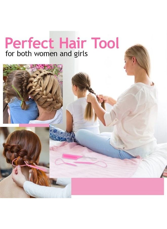 TsMADDTs Hair Tail Tools, TsMADDTs 3Pack Hair Loop Tool Set with 2Pcs French Braid Tool Loop 1Pcs Rat Tail Comb Metal Pin Tail Braiding Comb for Hair Styling, Pink  - Image 5