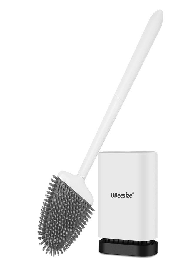 UBeesize Toilet Brush with Flexible Brush Head and Silicone Bristles, Quick Drying Holder Set for Bathroom, Compact Size, white. 15" X 4.5" - Image 1
