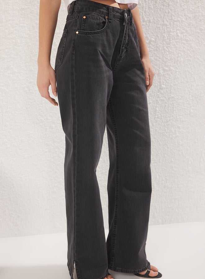 trendyol Black High Waist Wide Leg Jeans with Slit Legs - Image 3
