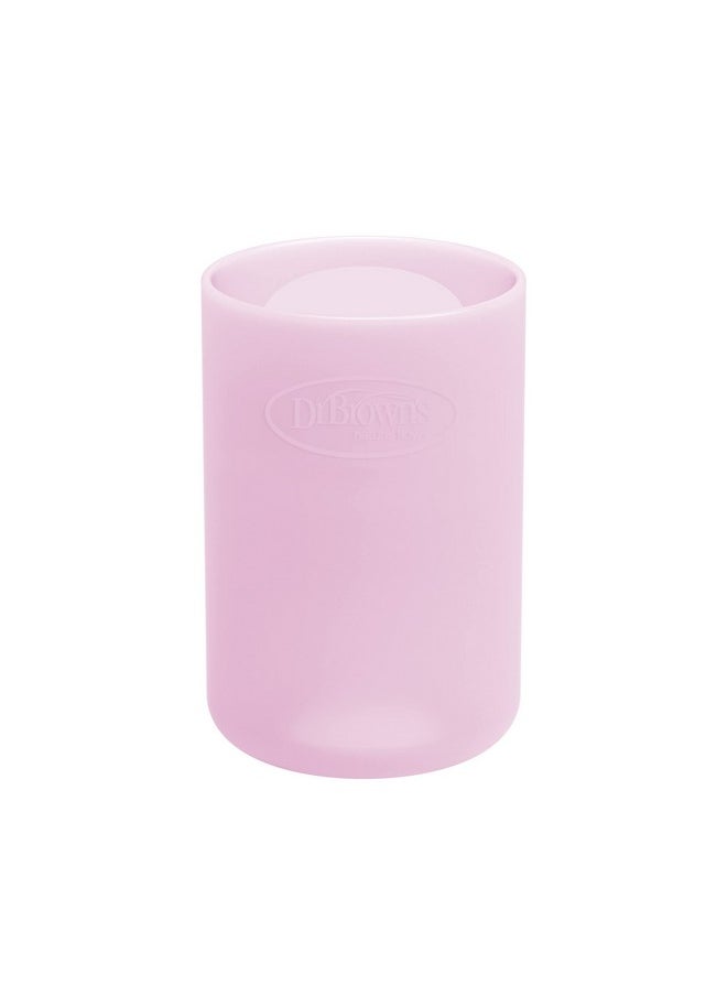 Dr. Brown's - Dr. Brown's Natural Flow Options+ Glass Baby Bottle Sleeves,100% Silicone,4 oz,Narrow,Pink - Image 1