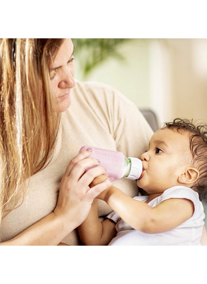Dr. Brown's - Dr. Brown's Natural Flow Options+ Glass Baby Bottle Sleeves,100% Silicone,4 oz,Narrow,Pink - Image 1