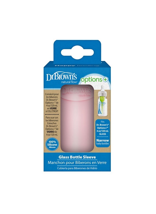 Dr. Brown's - Dr. Brown's Natural Flow Options+ Glass Baby Bottle Sleeves,100% Silicone,4 oz,Narrow,Pink - Image 1