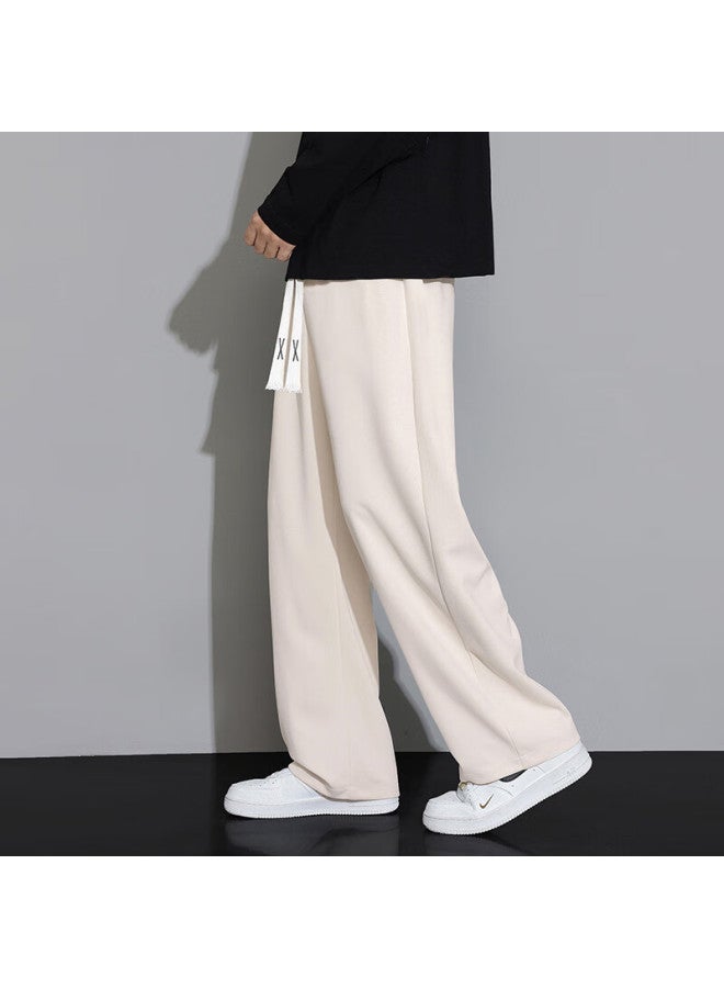Dingfengbaoluo Men's Retro Casual Pants Spring Summer Loose Straight Wide Leg Comfortable Trousers Dfk11 Apricot M - Image 5