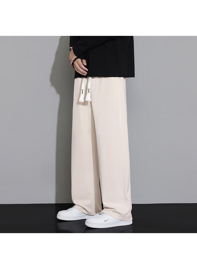 Dingfengbaoluo Men's Retro Casual Pants Spring Summer Loose Straight Wide Leg Comfortable Trousers Dfk11 Apricot M - Image 4