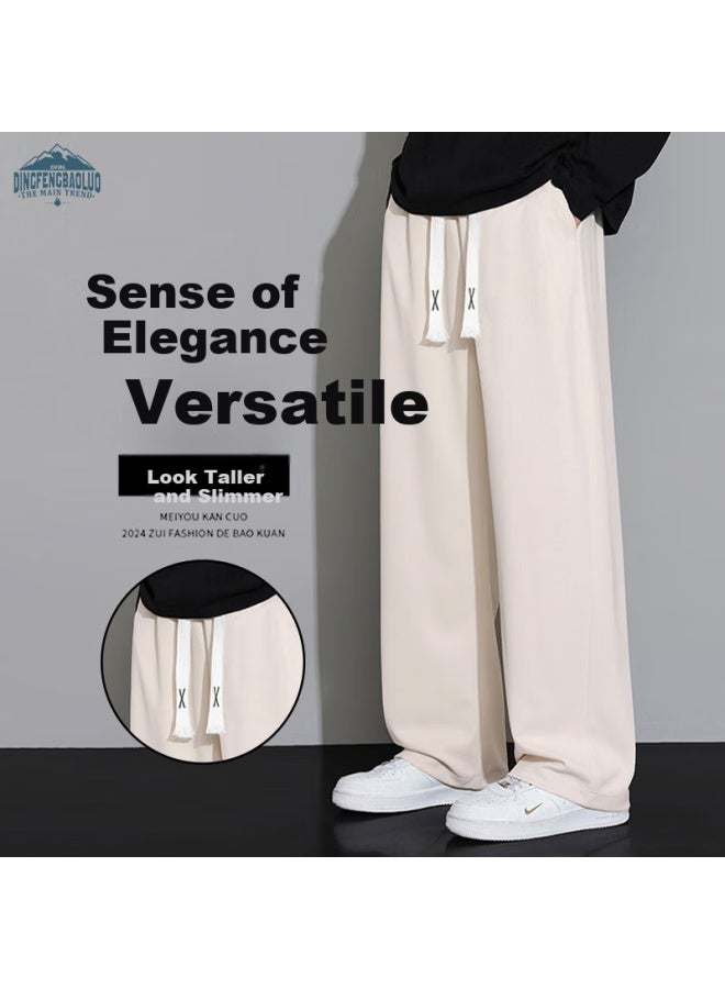 Dingfengbaoluo Men's Retro Casual Pants Spring Summer Loose Straight Wide Leg Comfortable Trousers Dfk11 Apricot M - Image 1