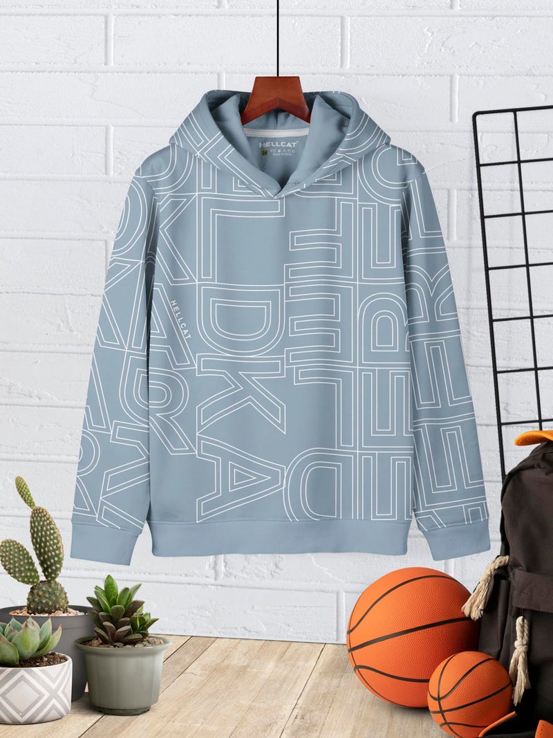 HELLCAT Trendy Printed Cotton Blend Hoodie Regular Fit Sweatshirt for Boys_Bluish Grey_15-16 Years - Image 2