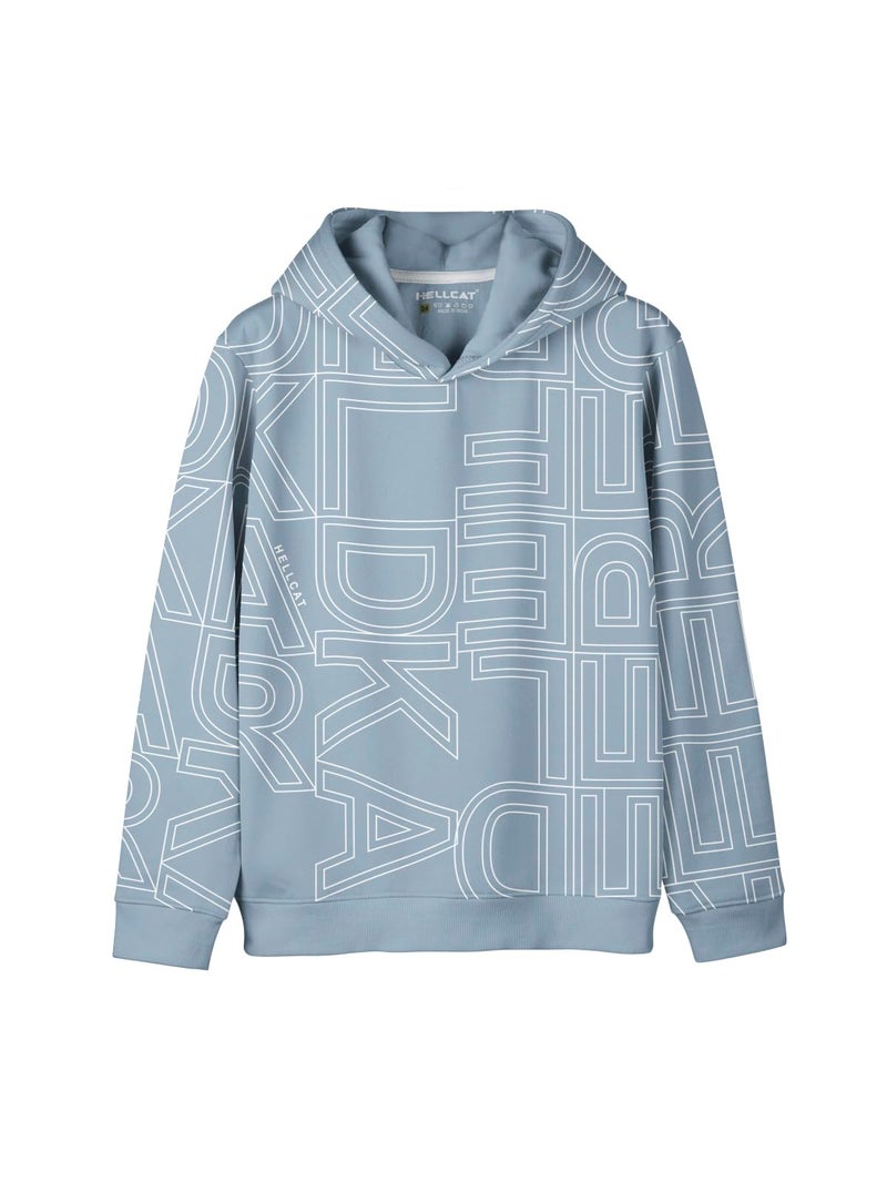 HELLCAT Trendy Printed Cotton Blend Hoodie Regular Fit Sweatshirt for Boys_Bluish Grey_15-16 Years - Image 5