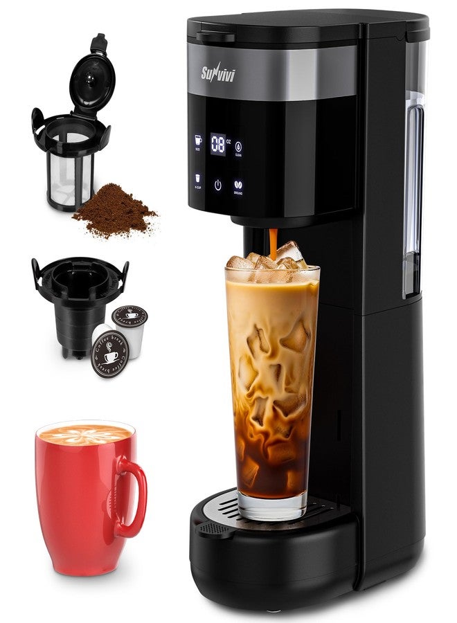 SUNVIVI Single Serve Iced Coffee Maker, 3 Brewing Modes for K-Cup Pod/Ground Coffee, 30oz Removable Water Reservoir & Reusable Filter, Compact for Home & Office, Black - Image 1