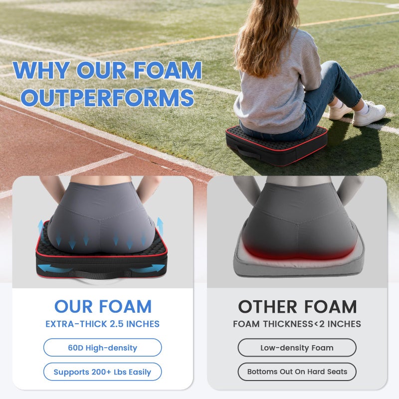 WIWODADI Stadium Seat Cushions 2 Pack - Portable Bleacher Cushions with 2.5" Extra Thick High-Density Foam and Massage Dots, Outdoor Fashion Seat Cushions for Sports Events, Travel, Camping, Chairs - Image 3