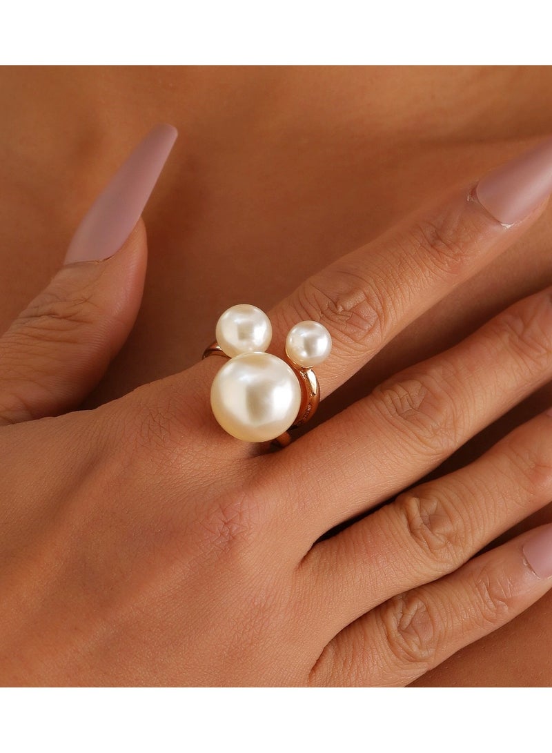 Goolsky Trendy Pearl Statement Ring for Women | 3-Pearl Design with Metal Base | French Chic Knuckle Ring | Fashion Jewelry  - Image 1