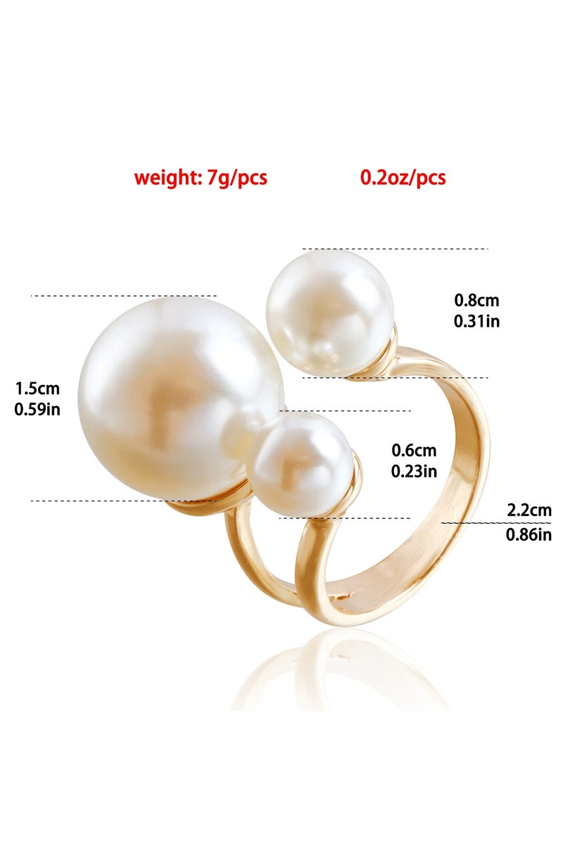 Goolsky Trendy Pearl Statement Ring for Women | 3-Pearl Design with Metal Base | French Chic Knuckle Ring | Fashion Jewelry  - Image 2