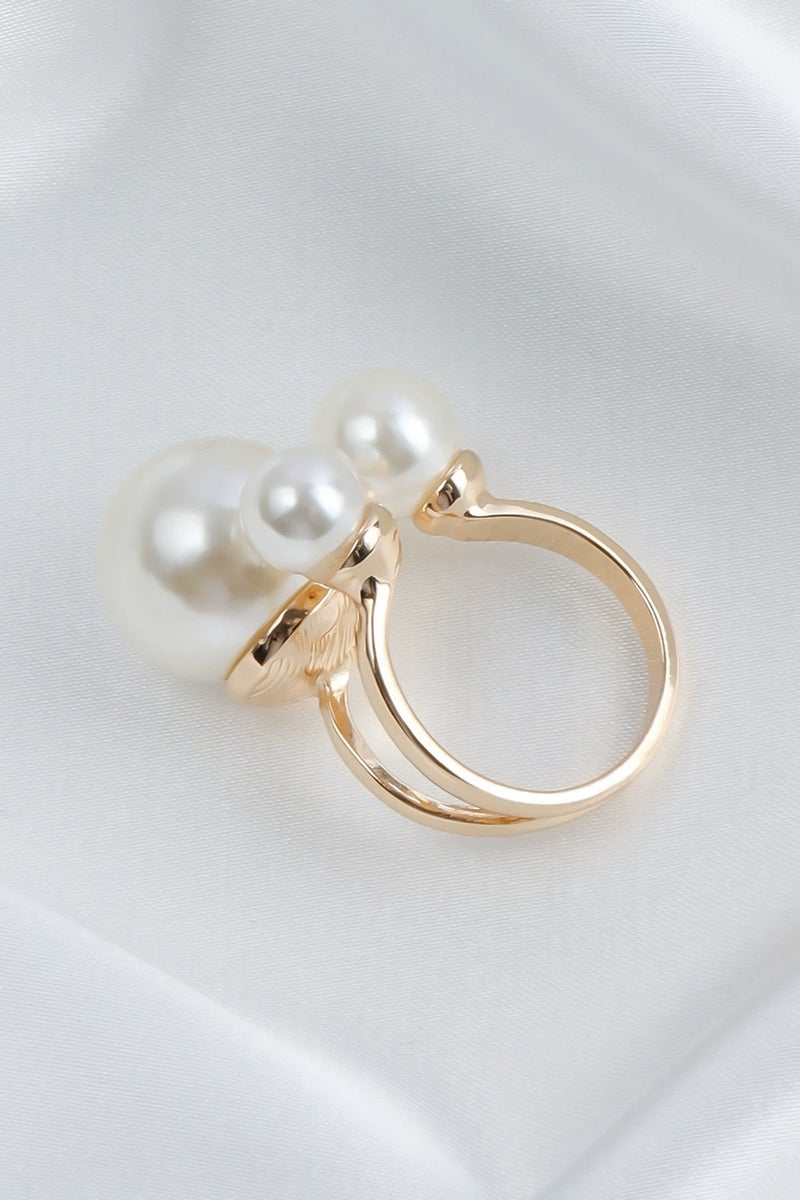 Goolsky Trendy Pearl Statement Ring for Women | 3-Pearl Design with Metal Base | French Chic Knuckle Ring | Fashion Jewelry  - Image 3