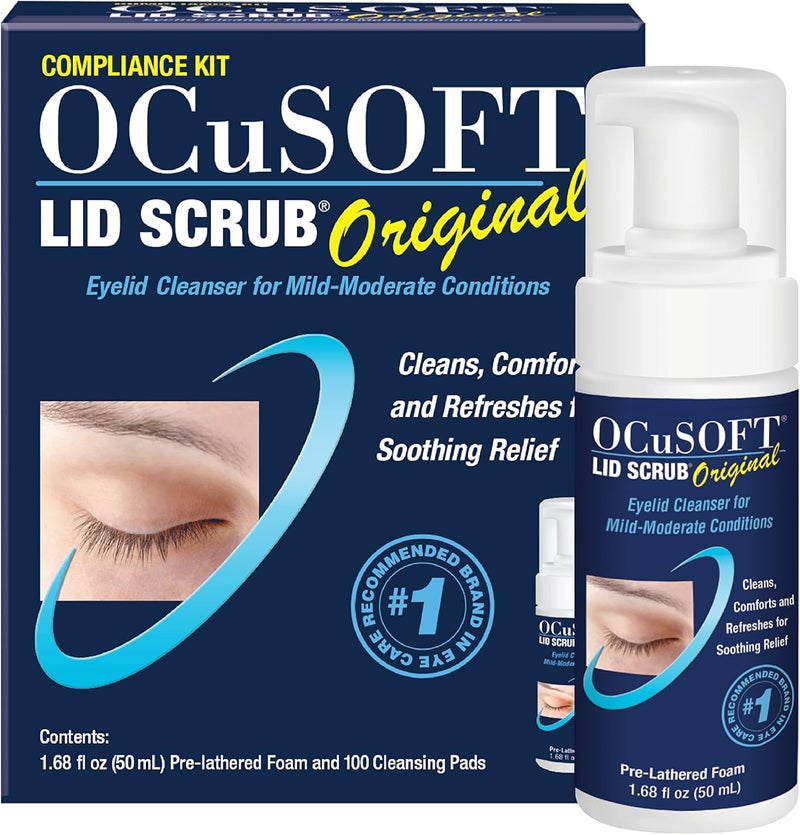 OCuSOFT Lid Scrub Original Compliance Kit - Instant Foaming Eyelid Scrub & Lint-Free Wipes for Daily Eyelid Care - Image 1