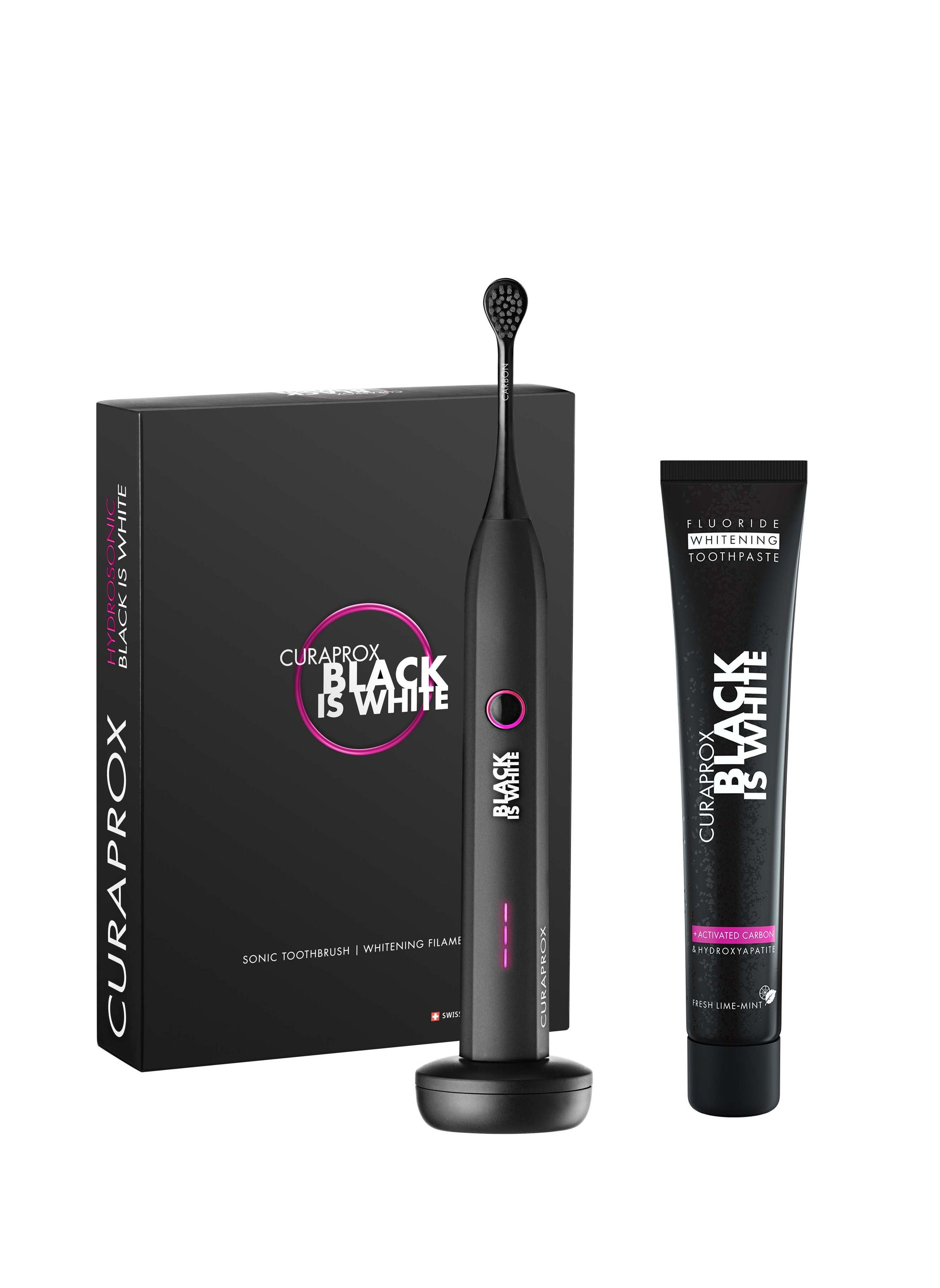 Curaprox Black is White Hydrosonic Pro Sonic Toothbrush - Curaprox Electric Toothbrush for Adults with 3 Cleaning Levels. 