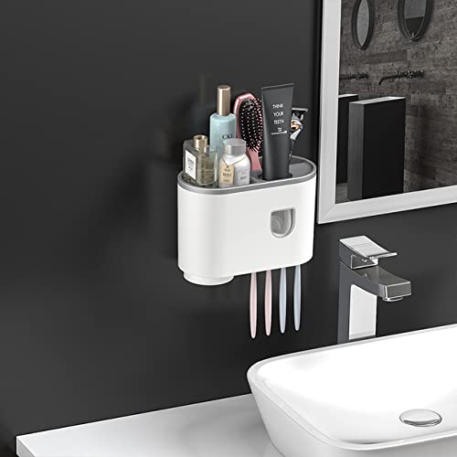 tgopit Toothbrush Holder Wall Mounted, Automatic Toothpaste Dispenser Squeezer Kit with Holders for Bathroom-Shelf Magnetic Cups Drawer Organizer Space Saver Easy to Clean (1 - Cup) ABS Plastic, white - Image 4