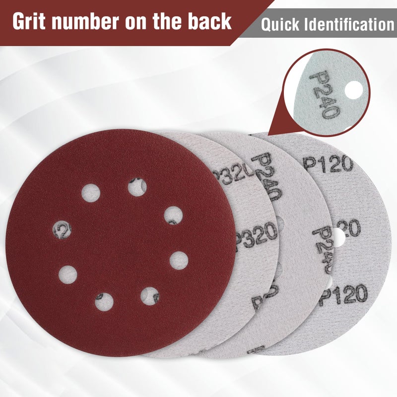 WORKPRO 150-piece Sanding Discs Set - 5-Inch 8-Hole Sandpaper 10 Grades Include 60, 80, 100, 120, 150,180, 240, 320, 400, 600 Grits for Random Orbital Sander(Not for Oscillating Tools or Mouse Sander) - Image 5